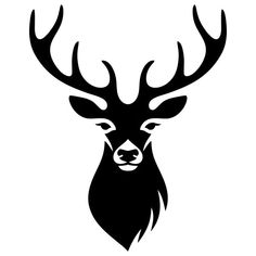 a black and white silhouette of a deer's head with antlers on it