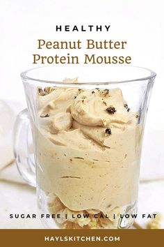 healthy peanut butter protein mousse in a glass cup