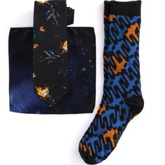 Brand New In Box, Officially Licensed Men's Size Gift Set Containing One Neck Tie, One Pair Of Crew Socks In Shoe Size 6-12, And One Pocket Square To Complete Your Ensemble, With All Three In Complementary Colors Featuring X-Wing On The Socks, Space Battles With Tie Fighters On The Tie, And Space On The Handkerchief, All From The Star Wars Universe. Star Wars X Wing, Space Battles, Tie Fighter, X Wing, New Star Wars, New Star, Star Wars Universe, Complementary Colors, Pocket Square