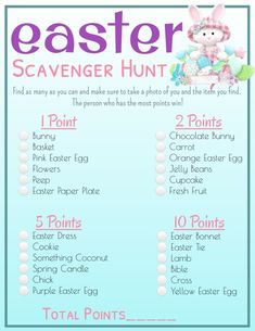 the easter bunny scavenger hunt is shown in pink and blue with eggs on it