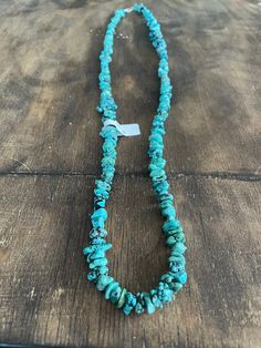 30in. Stabilized Turquoise Necklace Cheap Handmade Turquoise Beaded Necklace, Cheap Turquoise Long Necklace, Turquoise Necklace, Turquoise