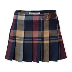 Pleated Skirt with Buckle Detail | Hope & Henry Girl Skirt With Buckle, Freetime Activities, Herringbone Fabric, Wide Waist, Your Girl, Plaid Skirt, Mode Inspo, 가을 패션, Leather Buckle