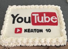 a cake with the youtube logo on it that says, you tube keaton 10