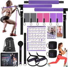 Portable Pilates Bar and Resistance Band Set with Handles. Multipurpose Home Gym, Supports Full-Body Workouts - with Fitness Poster and Video Workouts Equipment, Gym Products, Fitness Poster, Best Resistance Bands, Bar Sets, Gym Machines