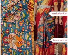 1.this is beautiful pure kanjivaram pen kalamkari sari with running blouse piece 2.this sari is 5.5 mt length 3.this is a very elegant looking sari for all occasions like weddings and other formal events 4.fall n pico is complimentary 5.blouse can be made as per the requirements of the clients with proper measurements.stiching charges will be extra 6.plz check the availability of the sari before placing the order Silk Sari, Blouse Piece, Pen, India, Pure Products, Silk, Running, Weddings