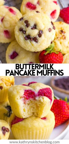 two pictures with the words buttermilk and pancake muffins on them