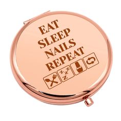 PRICES MAY VARY. Nail Tech Gifts Ideas:This compact makeup mirror engraved with“Eat. Sleep. Nails. Repeat.” It is a perfect gift for your manicurist friend to praise them for being a good manicurist. This makeup mirror also can be a graduation gift for nail art students. Encourage them to be a good manicurist. Birthday Gifts for Nail Tech:The travel makeup mirror makes a nice gift for manicurist, nail tech buddies, nail technicians, nail artist, nail stylist, nail specialist, cosmetologist, and Nail Specialist, Nail Stylist, Travel Makeup Mirror, Compact Makeup, Mirror Nails, Travel Mirror, Art Students, Rose Gold Nails, Artist Gifts