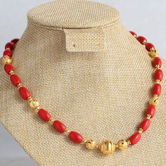 Coral Designs Jewellery, Festive Gold Necklace With Colorful Beads, Elegant Coral Jewelry With Gold Beads, Coral Necklaces With Gold Beads For Gifts, Gold Necklace With Large Red Coral Beads, Red Coral Jewelry With Gold Beads, Red Coral Necklace With Gold Beads For Gift, Festive Gold Beaded Colorful Necklaces, Traditional Gold Necklaces With Colorful Beads