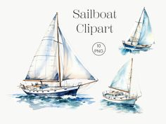 watercolor sailboat clipart set