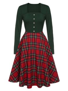 Christmas Dress Teens, Christmas Dresses For 6th Graders Tight Long Sleeve, 1940s Christmas Fashion, Judy Garland Christmas Dress, Vintage Fitted Christmas Dresses, Christmas Dress Women Plaid, Retro Plaid Winter Dresses, Christmas Dress Ideas, Fitted Plaid Retro Vintage Dress