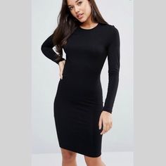 Black Crew Neck Long Sleeve Length: 40” Never Worn Bodycon Prom Dresses, Black Bodycon Dress Long Sleeve, Long Sleeve Bodycon Midi Dress, Long Sleeve Jersey Dress, High Neck Bodycon Dress, Best Dress, Ribbed Bodycon Dress, Mini Bodycon Dress, Asos Dress