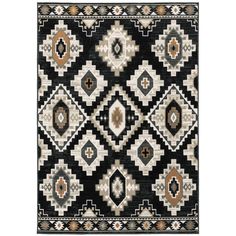 a black and white area rug with an abstract design on the bottom, in different colors