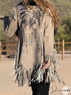 Boho Tassel Daily Coat Mode Country, Estilo Hippie, Mode Boho, Winter Boho, Women Jacket, Collar Pattern, Long Sleeves Coats, Turndown Collar, Vintage Casual