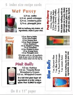 an info sheet describing different types of drinks and how to use them for the recipe