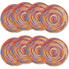 six circular coasters with multicolored circles on them