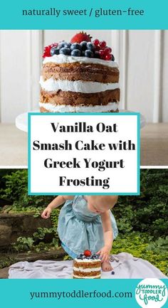 vanilla oat smash cake with greek yogurt frosting