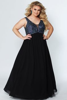 Plus Size Black Long Prom Dress - Sequin & Chiffon Dress – Sydney's Closet Long Black Evening Dress, Plus Size Evening Gown, Expensive Dresses, Plus Size Prom, Full Length Gowns, Groom Dresses, Evening Dresses Plus Size, Evening Dresses For Weddings, Plus Size Black