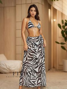 Fisdy - Conjunto de bikini de tres piezas con estampado de cebra Shay Clean Hands, Three Piece, Zebra Print, Hand Wash, Lingerie