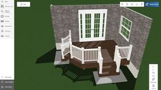 a 3d rendering of a porch with stairs and railings