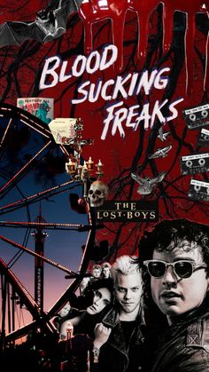 the poster for blood sucking treats shows two men in front of a ferris wheel