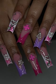 ₊˚ෆ Follow me for more 𐙚 visit my boards ₊˚ෆ Purple Nail Ideas, Nails Aesthetics, Nail Inspo Pics, Birthday Nail Ideas, Pink Nail Inspo, Cutesy Nails, Bow Nail Designs, Quince Nails