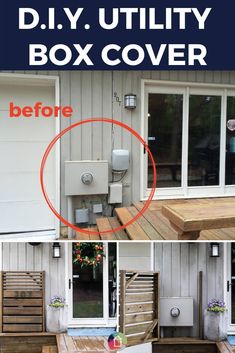 the diy utility box cover is being used to build a deck and patio area