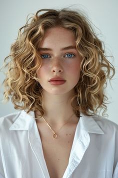 20 Shoulder Size Curly Hairstyles To Strive Now- #Curly #Hairstyles #Length #Shoulder Check more at https://howcandothis.com/hairstyleideas/20-shoulder-size-curly-hairstyles-to-strive-now/ Shoulder Length Hair Wavy Natural Blonde, Wavy Hair Long Bob Haircut, Blonde Curly Hair Pale Skin, Long Bob Hairstyles For Curly Hair, Short Curly Womens Hair, Short Curly Bob Blonde, Layered Lob Curly Hair, Short Curly Hair For White Women, French Girl Curly Hair