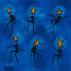 four stars are in the shape of a woman's body on a blue background