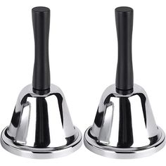 two black and silver bells on a white background