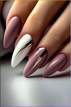 Nail Art Latest Designs, Mauve Nails With Design, Nail Designs Accent Nail, Neutral Nails Acrylic Almond, Fall Matte Nail Designs, Fall Nails Simple Almond, Classy Autumn Nails, Talon Nails, Chic Nail Designs