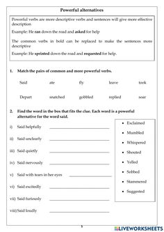 a worksheet with words and pictures to describe