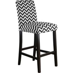 a gray and white chair with a chevron pattern on the backrest, against a white background