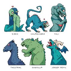 four different types of godzillas