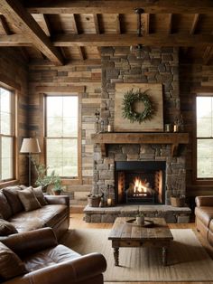 a living room filled with furniture and a fire place