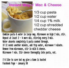 instructions for making macaroni and cheese in a bowl with a spoon on the side