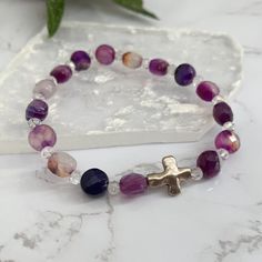 Beautiful handmade and unique elastic purple bracelet with cross charm. Bracelet With Cross, Purple Cross, Purple Bracelet, Myrtle Beach Sc, Cross Bracelet, Cross Charms, Myrtle Beach, Jewelry Bracelets, Handmade Items