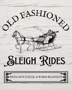 an old fashioned sleigh rides with cocoa and warm blankets on white wood background