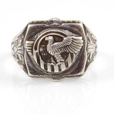 "W.W. II era, antique silver , \"Ruptured Duck\" and sterling mark on the ring It is a size 11.5 send worldwide I send all my items by registered airmail + Insurance Shipping to U.S.A and Europe usually take between 7-21 days. Shipping cost to all buyers 17$" Mens Ring Sizes, Mens Ring, Air Mail, Fashion Rings, Antique Silver, Rings For Men, Ring Size, Personalized Items, Sterling Silver