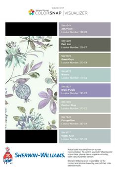 the color scheme for sherwinn's wallpaper is shown in shades of purple and