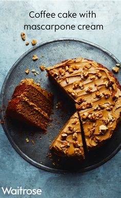 coffee cake with mascarpone cream on a plate