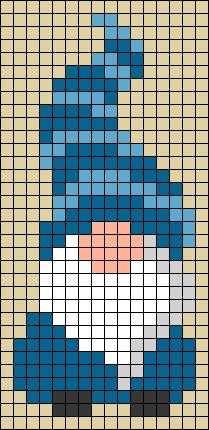 a cross stitch pattern with a blue and white snowman wearing a hat on it's head