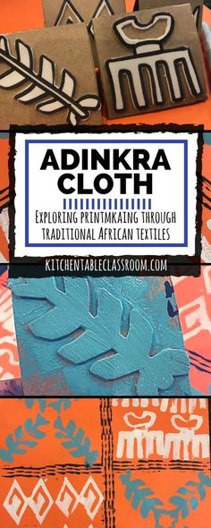 adnkra cloth book cover with an orange background and blue letters on it,