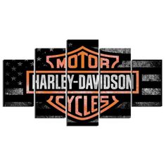 harley davidson motorcycle logo on an american flag wall art painting print on canvas for home decor