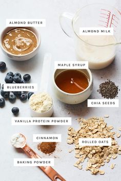 ingredients to make blueberry oatmeal smoothie