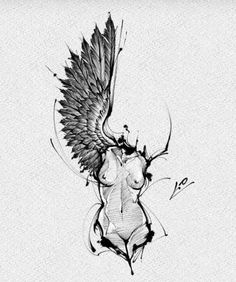 a drawing of a bird with wings on it's back