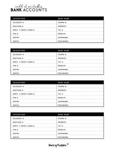 the printable bank account form is shown in black and white, with an additional amount for