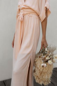 Melody Maxi Dress | Shell · HAZEL & FOLK Flowy V-neck Midi Dress For Loungewear, Elegant V-neck Midi Dress With Elastic Waistband, Chic Midi Dress With Kimono Sleeves For Brunch, Feminine Maxi V-neck Dress For Brunch, Feminine Maxi Length V-neck Dress For Brunch, Chic V-neck Maxi Dress For Loungewear, Feminine Flowy Maxi Dress With Tie Waist, Flowy Feminine Maxi Dress With Tie Waist, Chic V-neck Dress With Elastic Waistband