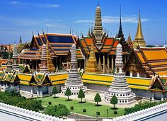 an aerial view of the grand palace in bangkok, thailand with many colorful spires