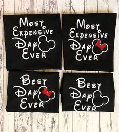 four mickey mouse appliqued t - shirts with the words best dad ever on them