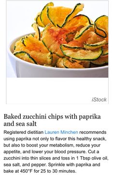 the recipe for baked zucchini chips with paprika and sea salt is displayed